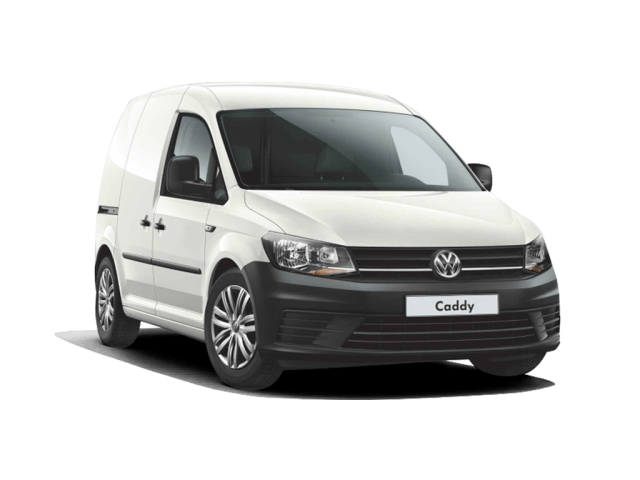 Foto van een witte volkswagen Caddy zonder reclame-uitingen.